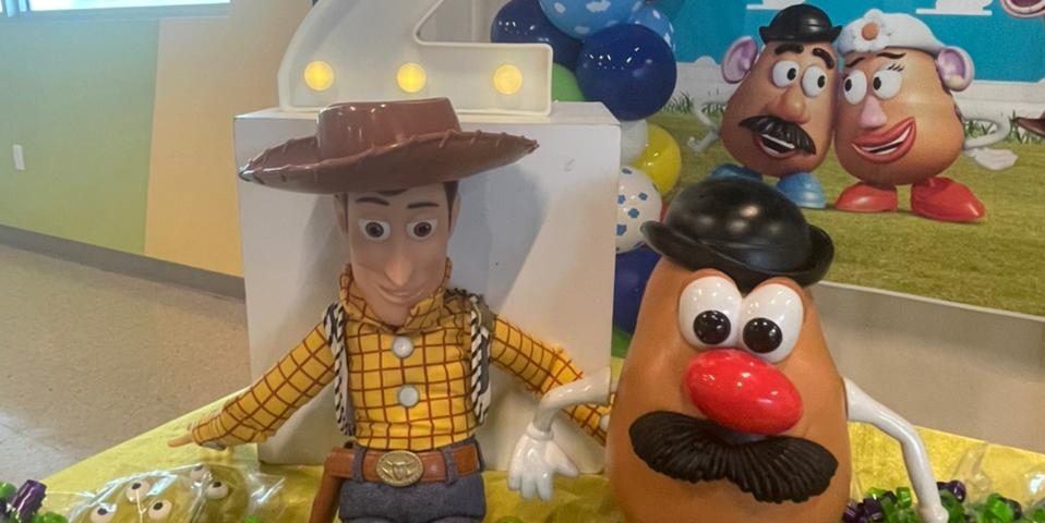 a table set up for a birthday party