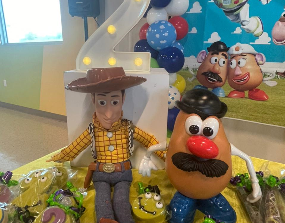 a table set up for a birthday party