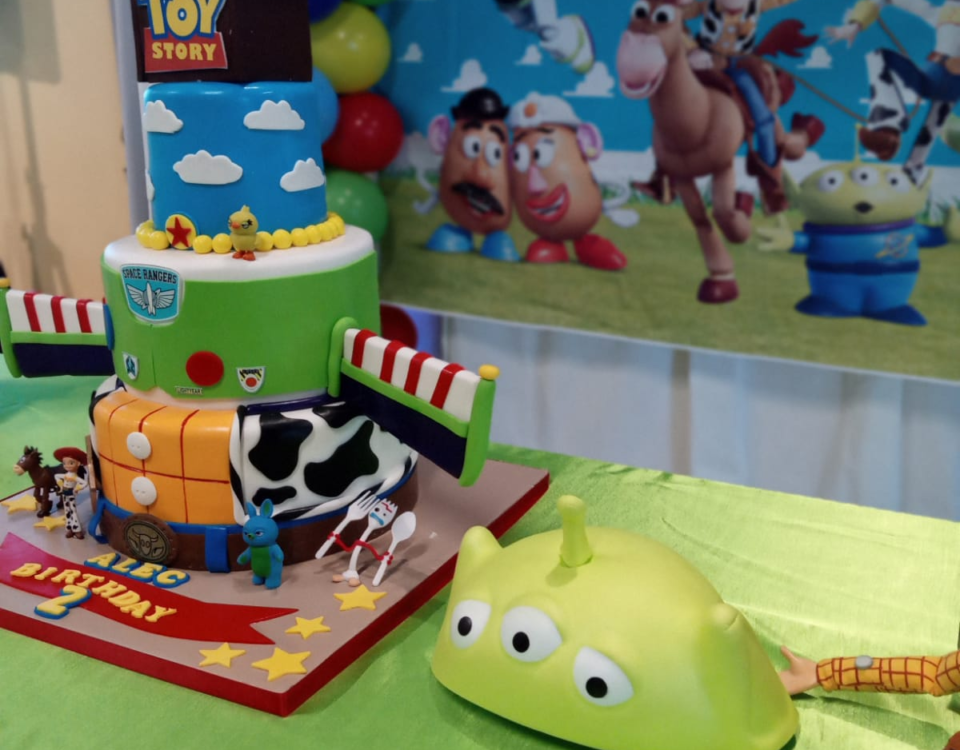 a three-tiered cake on a table
