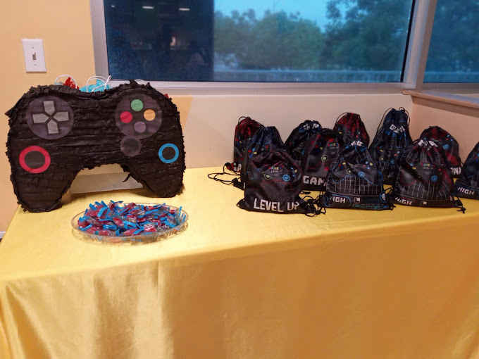 An image of birthday party favors on a table